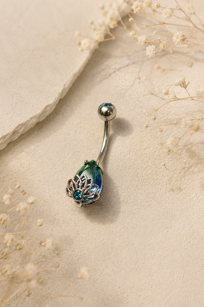 Piercing de Umbigo Lótus Celeste - Aço Cirúrgico