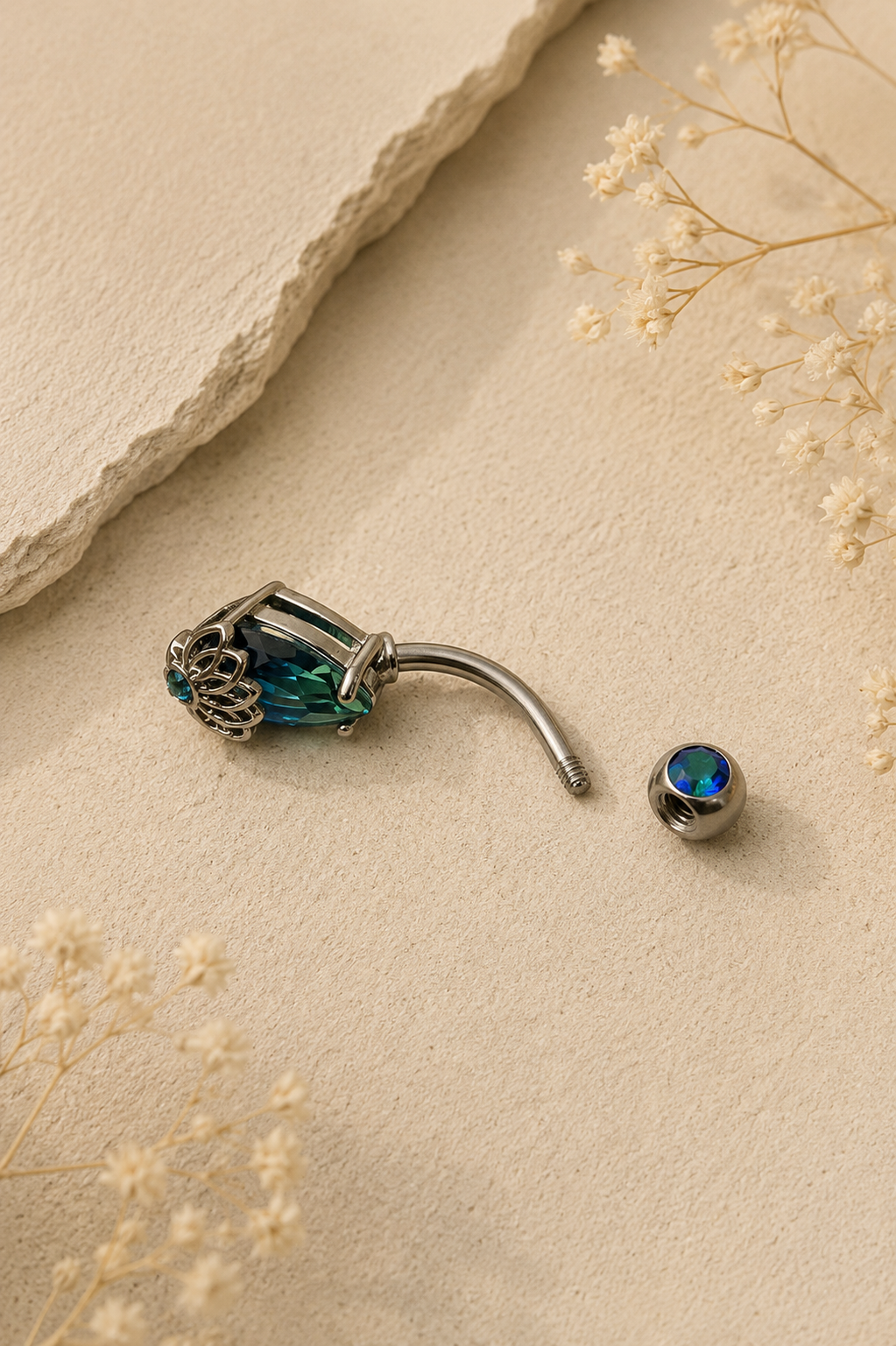 Piercing de Umbigo Lótus Celeste - Aço Cirúrgico