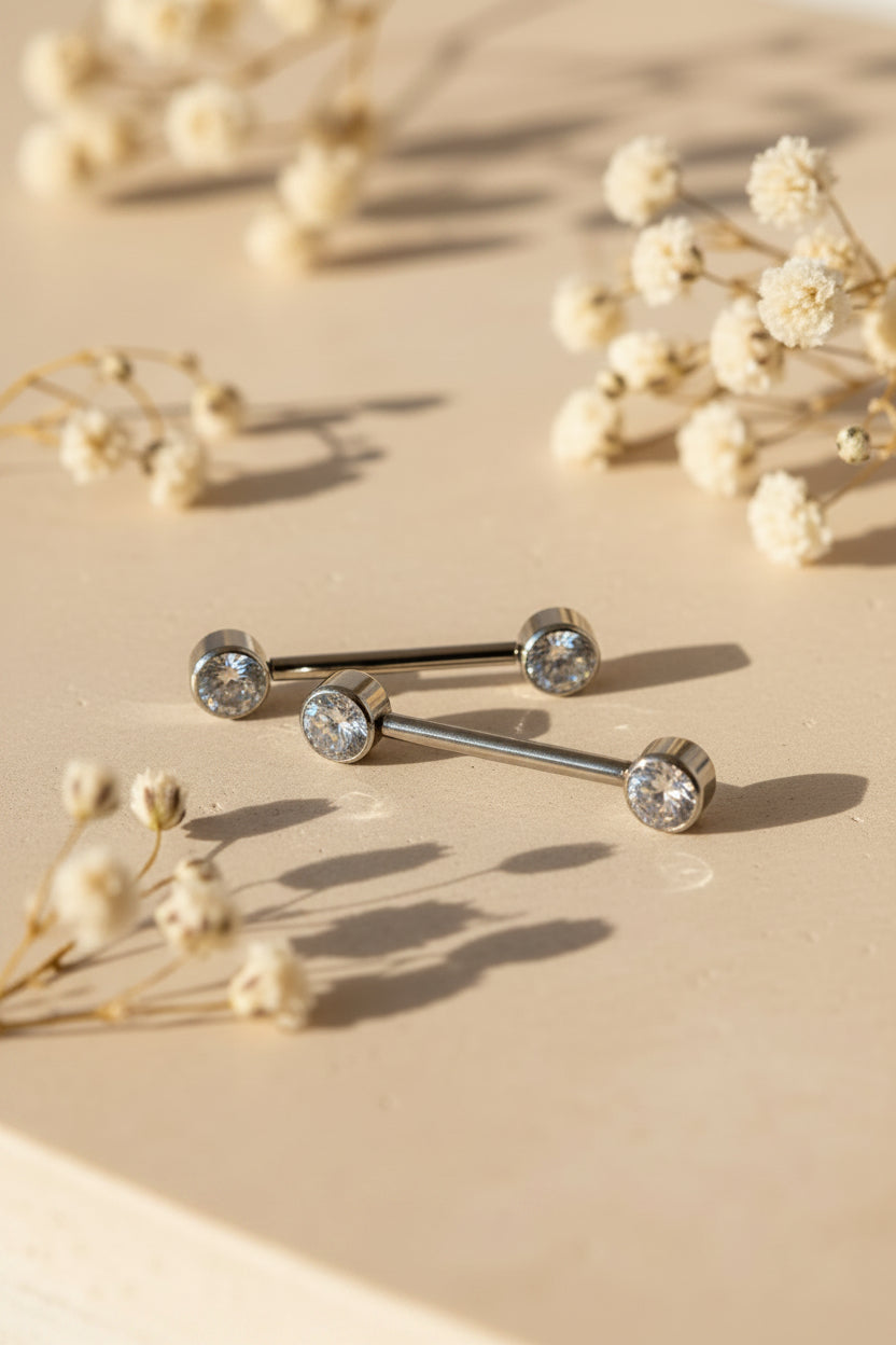 Barbell Reto de Titânio com Zircônia (Push Pin)